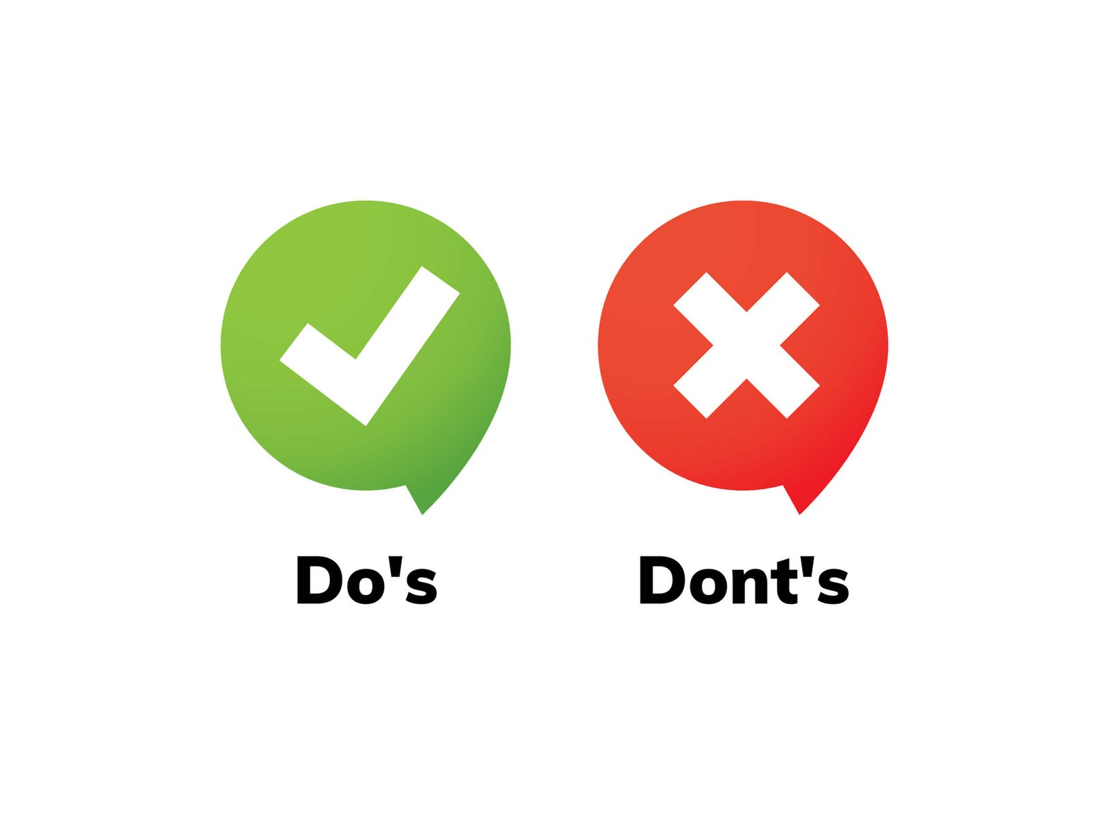 Two speech bubbles displaying the words "do's" and "don't's